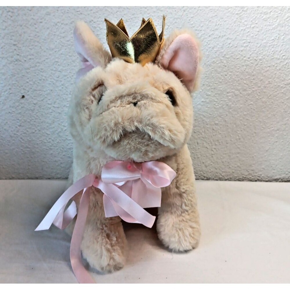 Little Lilly Designs Jacques French Bulldog Plush Gold Princess Crown Ribbons